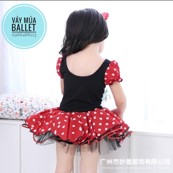 Váy múa Micky đỏ chấm bi kèm bờm