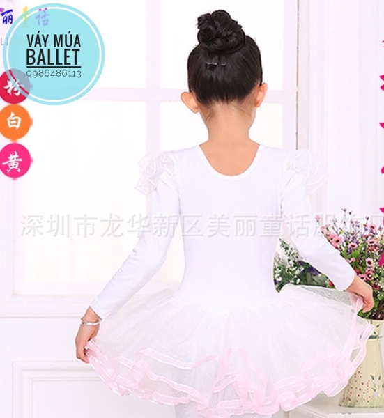 Váy múa tiên viền dài tay màu hồng, trắng, vàng