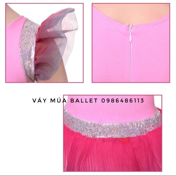 Set áo váy múa hồng pha ghi kimsa