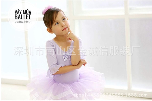 Váy múa tay loe lỡ tím