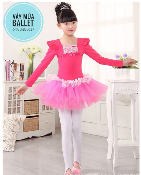 Váy múa ren bèo dài tay (hồng, xanh, đậm)