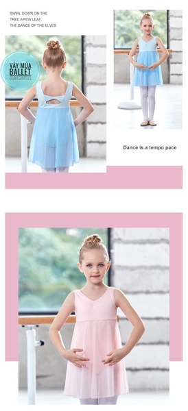 Váy tập múa ba lỗ phối voan dài thân (tím, xanh, hồng, đen)