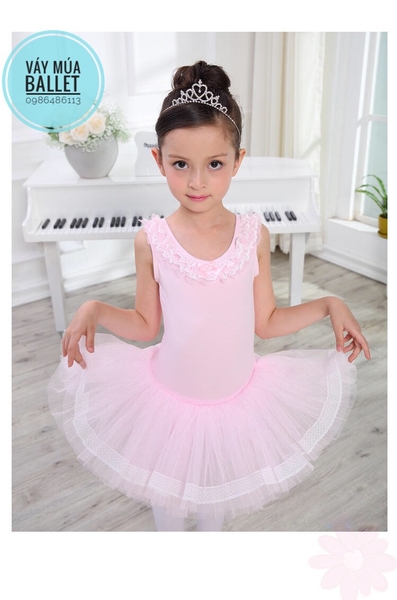 Váy múa ren cổ màu hồng, trắng, xanh, vàng, kem