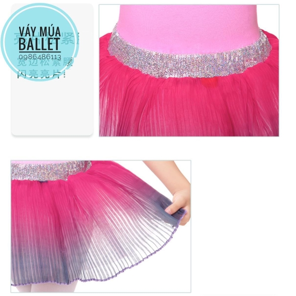 Set áo váy múa hồng pha ghi kimsa