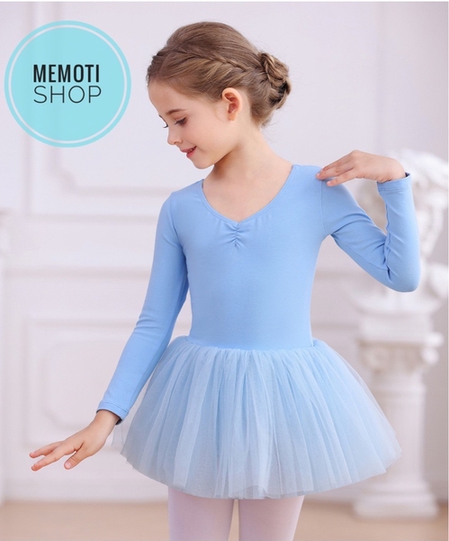 Váy múa basic voan mềm dài tay (xanh, tím, hồng)