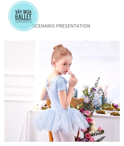 Váy múa hoa cổ sao ngắn (nude, hồng, xanh, tím)