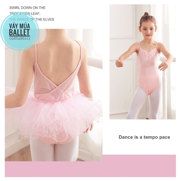 Set áo váy múa 2 dây vạt chéo lưng (tím, xanh, hồng)