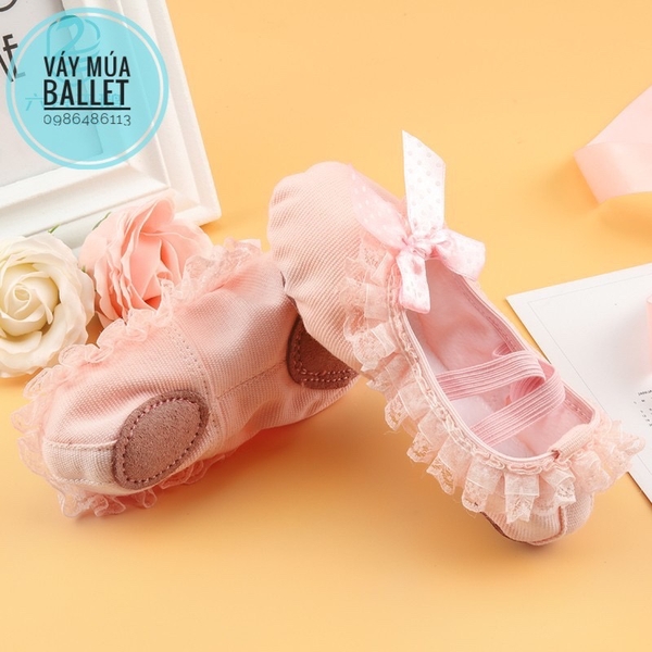 Giày vải múa viền ren kem