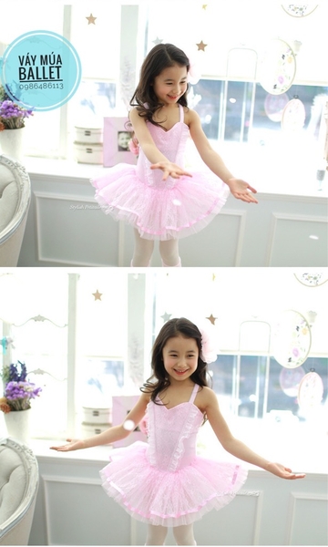 Váy múa 2 dây chéo phối ren mềm mại