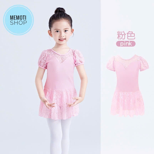 Váy tập múa phối ren tay bồng (hồng, xanh, đen)