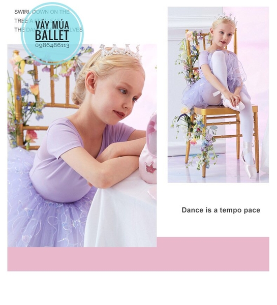 Váy múa voan bướm lấp lánh ngắn (hồng, tím)