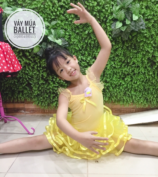 Váy múa tay tiên vàng 5 tầng
