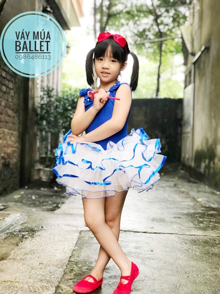 Váy múa hoa cổ xanh coban