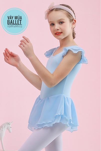 Váy tập múa 2 tầng voan (xanh, hồng nude)