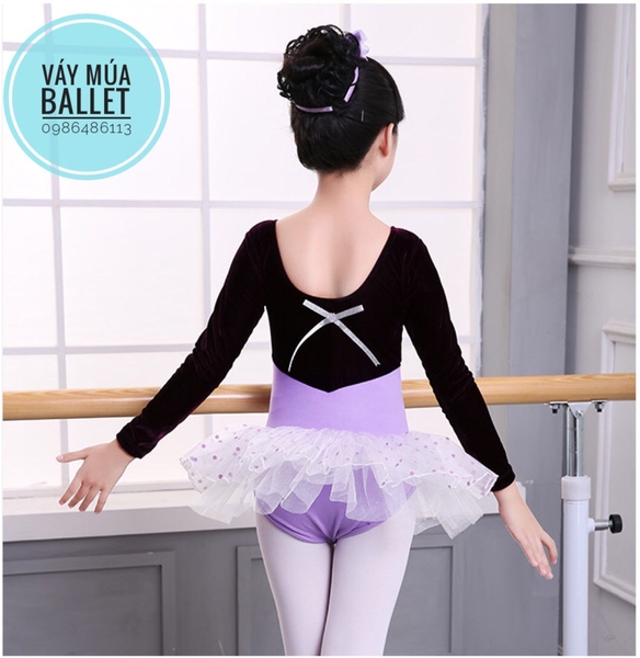 Váy múa tay phối nhung tím