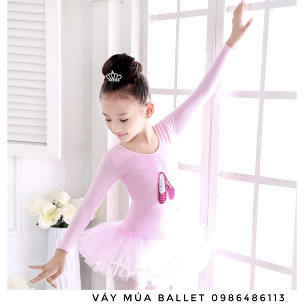 Váy múa kimsa giày hồng dài tay