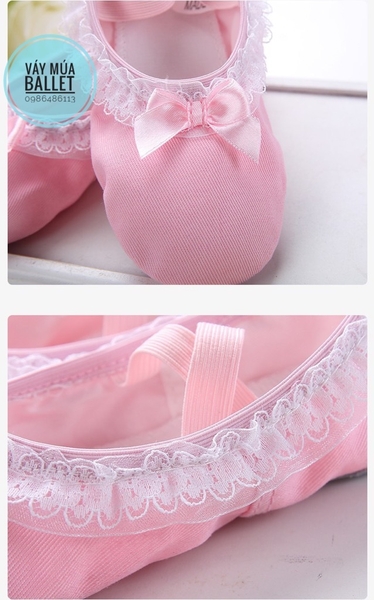 Giày vải múa viền ren hồng