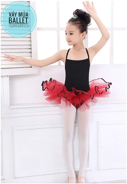 Váy múa 2 dây phối màu đen đỏ
