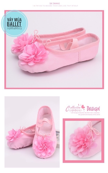 Giày vải múa hoa to (hồng, kem)