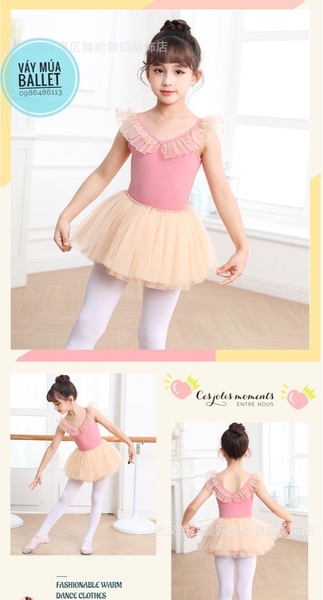 Set áo váy múa viền bèo cổ (xanh, hồng)