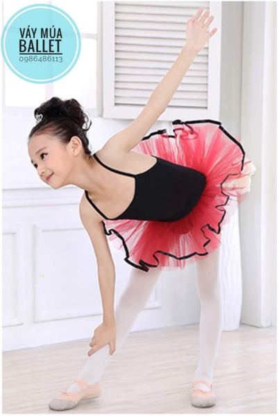 Váy múa 2 dây phối màu đen đỏ