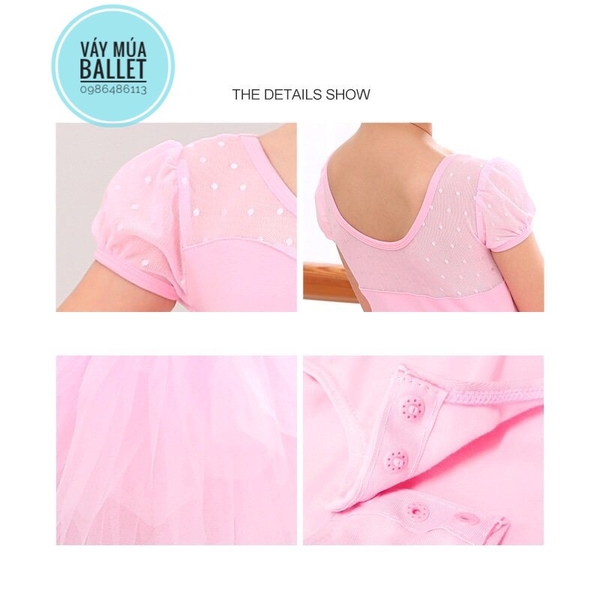 Váy múa phối von tay bồng (xanh, hồng, nude)