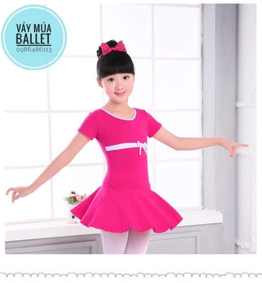 Váy tập múa cotton nơ ngắn tay 4 màu