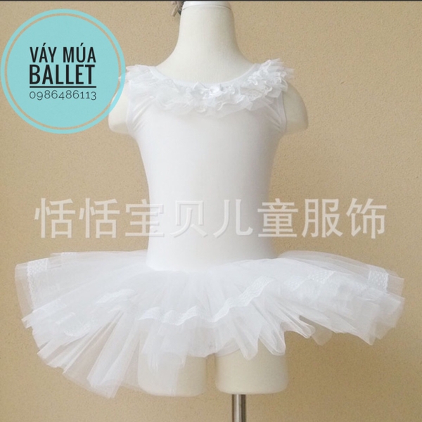 Váy múa ren cổ màu hồng, trắng, xanh, vàng, kem