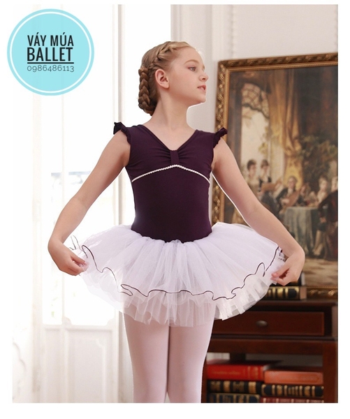 Váy múa tay tiên nơ đáp ngực (hồng, tím)