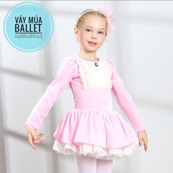 Set áo váy múa nhung cổ điển dài tay (tím, hồng)