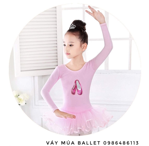 Váy múa kimsa giày hồng dài tay