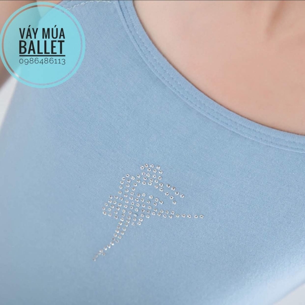 Set áo váy múa 2 dây kép xanh phối trắng