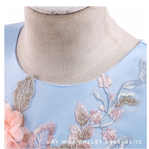 Váy công chúa hoa ngực 3D màu vàng, hồng, xanh