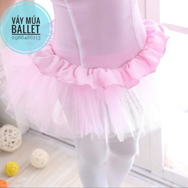 Váy múa 2 dây bèo xoè màu tím, hồng