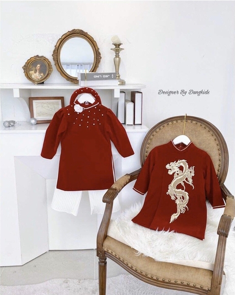 Bộ áo dài nhung đỏ cao cấp