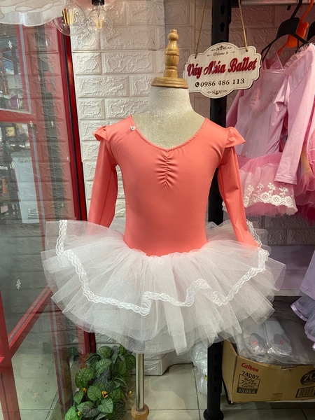 Váy múa thun tiên dài cam hồng