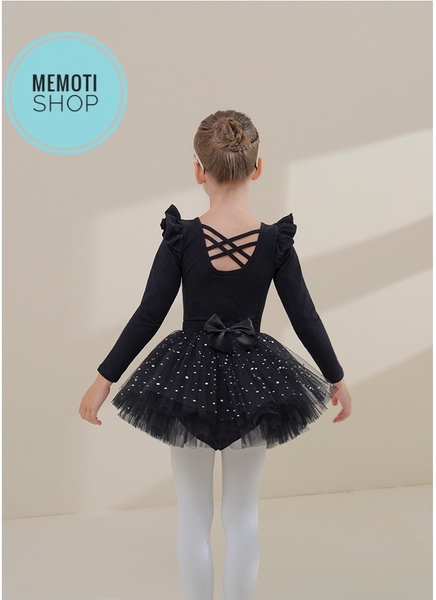 Set áo váy múa tiên đan sao dài tay đen