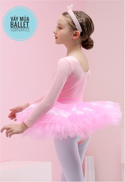 Váy múa viền ren dài tay