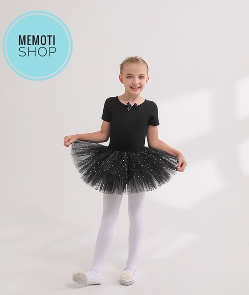 Váy múa đan lưng sao dài tay đen