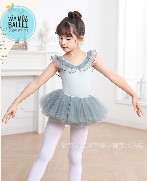 Set áo váy múa viền bèo cổ (xanh, hồng)