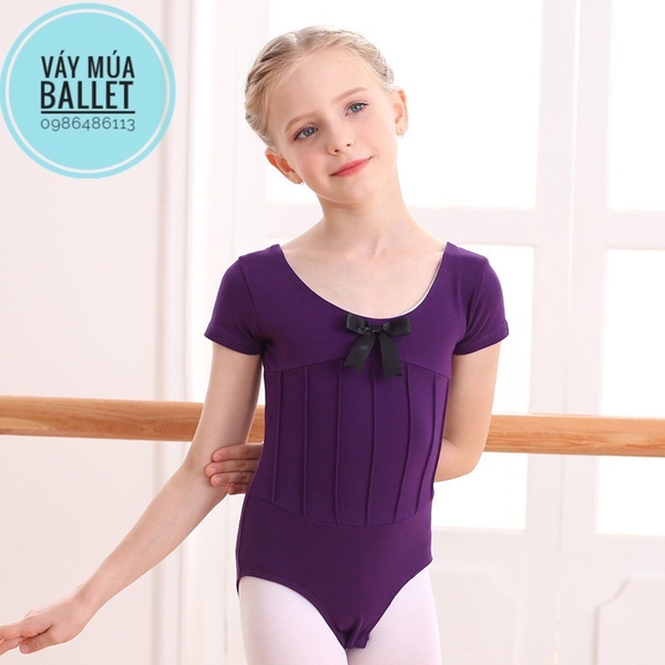 Áo tập múa gân nơ tay ngắn (hồng, xanh, đen, tím)