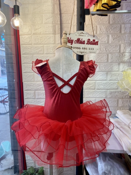 Váy múa tay tiên hoa nhũ đỏ