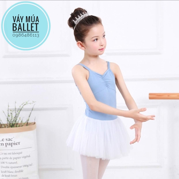 Váy múa 2 dây nơ lưng voan mềm