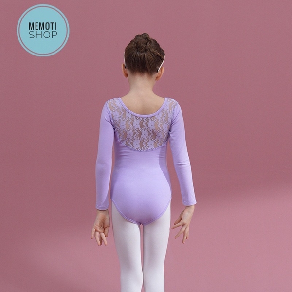 Set áo váy múa phối ren tutu dài tay (tím, hồng)