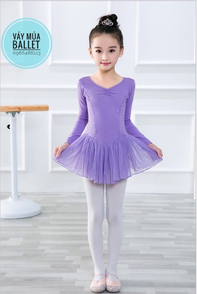 Váy múa nơ lưng voan lụa mềm dài tay