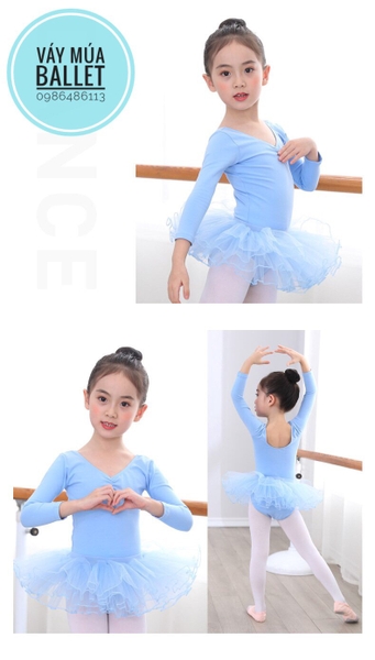 Set áo váy múa basic dài tay (hồng, xanh, tím)