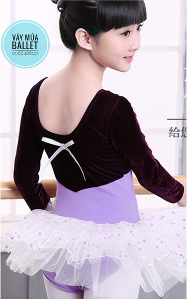 Váy múa tay phối nhung tím