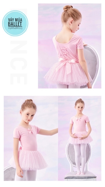 Váy múa đan lưng sao tay ngắn E (hồng, đỏ, nâu)