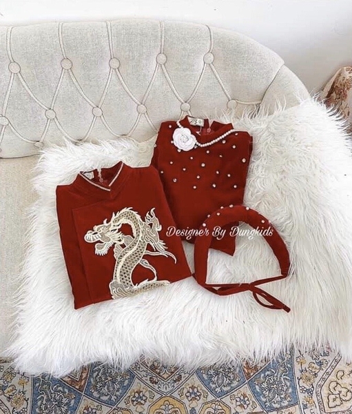 Bộ áo dài nhung đỏ cao cấp