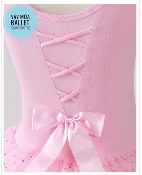 Váy múa đan lưng sao tay ngắn E (hồng, đỏ, nâu)